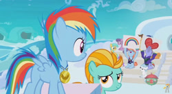 Size: 848x465 | Tagged: safe, screencap, character:bow hothoof, character:lightning dust, character:rainbow dash, character:windy whistles, species:pony, ship:windyhoof, episode:parental glideance, g4, my little pony: friendship is magic, medal, podium, rainbow dash's parents