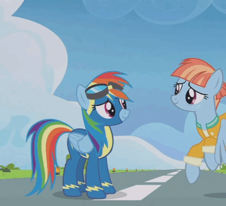 Size: 448x408 | Tagged: safe, screencap, character:bow hothoof, character:rainbow dash, character:windy whistles, species:pegasus, species:pony, ship:windyhoof, episode:parental glideance, g4, my little pony: friendship is magic, animated, clothing, family, father and daughter, female, gif, hug, husband and wife, male, mother and daughter, rainbow dash's parents, uniform, wonderbolts uniform
