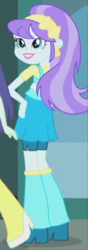 Size: 168x479 | Tagged: safe, screencap, character:aqua blossom, character:blueberry cake, episode:life is a runway, equestria girls:rainbow rocks, g4, my little pony:equestria girls, background human, blueberry cake, boots, cropped, ear piercing, earring, female, hand on hip, high heel boots, jewelry, piercing, raised leg, smiling, solo