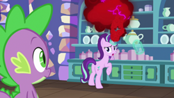 Size: 1280x720 | Tagged: safe, screencap, character:spike, character:starlight glimmer, species:dragon, species:pony, episode:all bottled up, g4, my little pony: friendship is magic, anger magic, eyes on the prize, female, magic, mare, plot