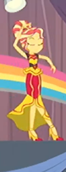 Size: 420x1080 | Tagged: safe, screencap, character:sunset shimmer, equestria girls:dance magic, g4, my little pony:equestria girls, alternate hairstyle, clothing, cropped, dress, eyes closed, female, high heels, shoes, skirt, solo