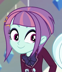 Size: 345x395 | Tagged: safe, screencap, character:sugarcoat, character:sunny flare, equestria girls:dance magic, g4, my little pony:equestria girls, adoraflare, clothing, cropped, crystal prep academy uniform, cute, school uniform, smiling, solo focus
