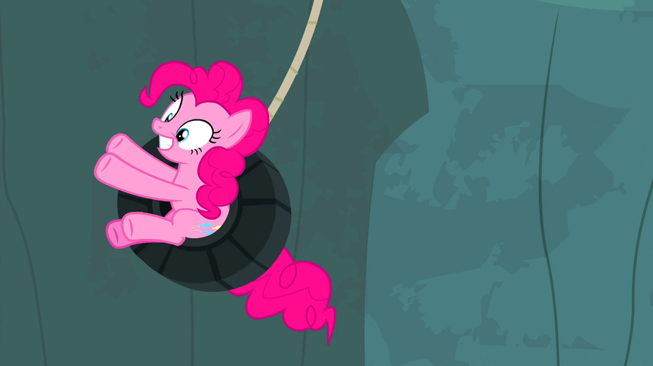 Size: 922x518 | Tagged: safe, screencap, character:pinkie pie, species:earth pony, species:pony, episode:fluttershy leans in, g4, my little pony: friendship is magic, animated, cute, diapinkes, eyes closed, female, gif, grin, loop, mare, pinkie being pinkie, smiling, solo, sweet feather sanctuary, swinging, tire swing