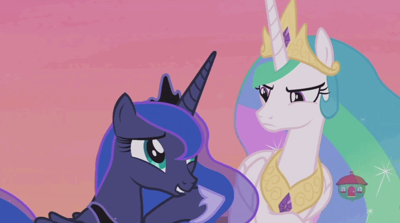 Size: 804x449 | Tagged: safe, screencap, character:princess celestia, character:princess luna, species:alicorn, species:pony, episode:a royal problem, g4, my little pony: friendship is magic, animated, female, flying, gif, mare