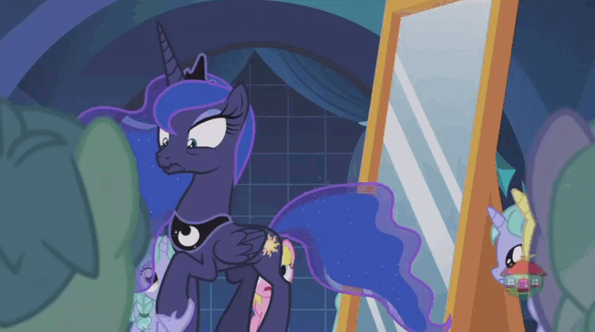 Size: 653x365 | Tagged: safe, screencap, character:princess celestia, character:princess luna, species:alicorn, species:pony, episode:a royal problem, g4, my little pony: friendship is magic, animated, dream walker, dream walker celestia, female, foal, gif, hug, mare, missing teeth, security hug, swapped cutie marks