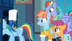 Size: 1920x1080 | Tagged: safe, screencap, character:bow hothoof, character:rainbow dash, character:scootaloo, character:windy whistles, species:pegasus, species:pony, ship:windyhoof, episode:parental glideance, g4, my little pony: friendship is magic, locker room, rainbow dash's parents