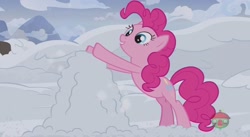 Size: 1563x854 | Tagged: safe, screencap, character:pinkie pie, species:pony, episode:not asking for trouble, g4, my little pony: friendship is magic, cropped, snow, solo