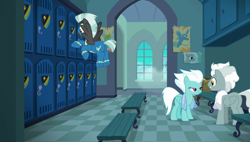 Size: 1920x1090 | Tagged: safe, screencap, character:fleetfoot, character:silver lining, character:thunderlane, species:pegasus, species:pony, episode:parental glideance, g4, my little pony: friendship is magic, clothing, female, lidded eyes, male, mare, stallion, uniform, wonderbolts, wonderbolts uniform