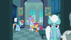 Size: 1920x1090 | Tagged: safe, screencap, character:bow hothoof, character:fleetfoot, character:rainbow dash, character:scootaloo, character:silver lining, character:windy whistles, species:pegasus, species:pony, episode:parental glideance, g4, my little pony: friendship is magic, locker room, rainbow dash's parents