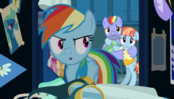 Size: 1920x1090 | Tagged: safe, screencap, character:bow hothoof, character:rainbow dash, character:windy whistles, species:pony, episode:parental glideance, g4, my little pony: friendship is magic, floppy ears, hug, locker room, rainbow dash's parents