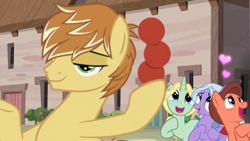 Size: 1920x1080 | Tagged: safe, screencap, character:dear darling, character:feather bangs, character:fond feather, character:swoon song, species:pony, episode:hard to say anything, g4, my little pony: friendship is magic, ball, bimbettes, heart
