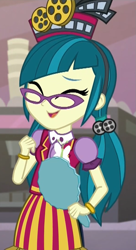 Size: 585x1077 | Tagged: safe, screencap, character:juniper montage, equestria girls:mirror magic, g4, my little pony:equestria girls, cropped, cute, eyes closed, female, glasses, junibetes, mirror, solo