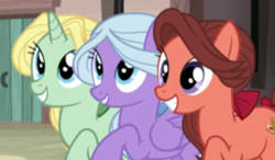 Size: 529x308 | Tagged: safe, screencap, character:dear darling, character:fond feather, character:swoon song, species:pony, episode:hard to say anything, g4, my little pony: friendship is magic, bimbettes, cropped, female, trio, trio female