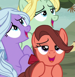 Size: 702x718 | Tagged: safe, screencap, character:dear darling, character:fond feather, character:swoon song, species:earth pony, species:pegasus, species:pony, species:unicorn, episode:hard to say anything, g4, my little pony: friendship is magic, bedroom eyes, bimbettes, cropped, female, mare, open mouth, trio, trio female