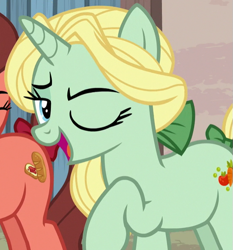 Size: 555x596 | Tagged: safe, screencap, character:dear darling, species:pony, episode:hard to say anything, g4, my little pony: friendship is magic, cropped, one eye closed, wink