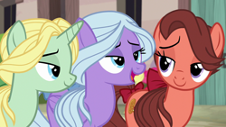 Size: 1280x720 | Tagged: safe, screencap, character:dear darling, character:fond feather, character:swoon song, species:pony, episode:hard to say anything, g4, my little pony: friendship is magic, background pony, bimbettes, female, trio, trio female