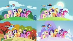 Size: 3840x2160 | Tagged: safe, screencap, character:applejack, character:fluttershy, character:pinkie pie, character:rainbow dash, character:rarity, character:twilight sparkle, character:twilight sparkle (alicorn), species:alicorn, species:pony, episode:all bottled up, g4, my little pony: friendship is magic, autumn, best friends until the end of time, comparison, mane six, seasons, spring, summer, winter