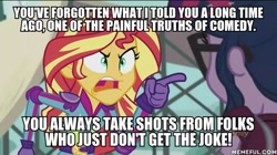 Size: 600x337 | Tagged: safe, screencap, character:sunset shimmer, character:twilight sparkle, character:twilight sparkle (scitwi), species:eqg human, equestria girls:friendship games, g4, my little pony:equestria girls, angry, batman, exploitable meme, image macro, mad love, meme, sunset yells at twilight, the joker, voice actor joke