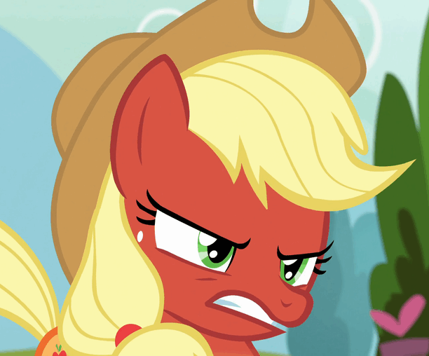 Size: 612x508 | Tagged: safe, screencap, character:applejack, species:earth pony, species:pony, episode:honest apple, g4, my little pony: friendship is magic, angry, animated, cropped, female, furious, gif, red face, solo