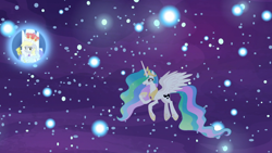 Size: 1920x1080 | Tagged: safe, screencap, character:derpy hooves, character:princess celestia, species:alicorn, species:pony, episode:a royal problem, g4, my little pony: friendship is magic, dream orbs, dream realm, dream walker celestia, female, mare, scepter, twilight scepter