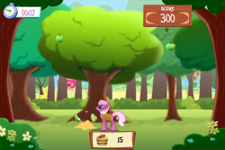 Size: 960x640 | Tagged: safe, gameloft, screencap, character:cheerilee, species:earth pony, species:pony, apple, apple tree, female, food, game screencap, mare, orchard, solo, tree