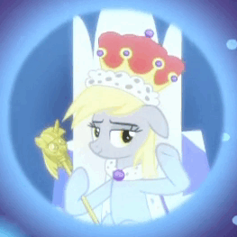 Size: 263x263 | Tagged: safe, screencap, character:derpy hooves, species:pegasus, species:pony, episode:a royal problem, g4, my little pony: friendship is magic, animated, best princess, best queen, cropped, crown, dream, dream orbs, gif, jewelry, princess derpy, queen derpy, regalia, royal wave, scepter, solo, stabilized, twilight scepter, waving