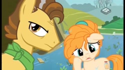 Size: 2560x1440 | Tagged: safe, screencap, character:grand pear, character:pear butter, species:pony, episode:the perfect pear, g4, my little pony: friendship is magic, flood, young grand pear, younger