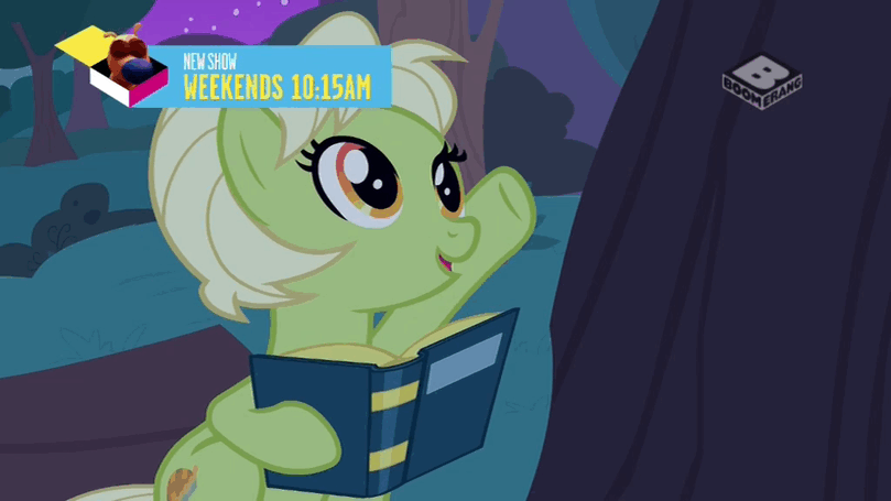 Size: 809x455 | Tagged: safe, screencap, character:granny smith, species:pony, episode:the perfect pear, g4, my little pony: friendship is magic, adorasmith, animated, boomerang (tv channel), cute, gif, it runs in the family, pat the dog, young granny smith