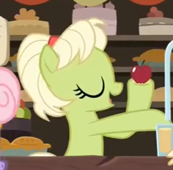 Size: 328x321 | Tagged: safe, screencap, character:granny smith, species:earth pony, species:pony, episode:the perfect pear, g4, my little pony: friendship is magic, adorasmith, cropped, cute, happy, solo, young granny smith