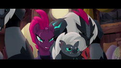 Size: 1280x720 | Tagged: safe, official, screencap, character:grubber, character:tempest shadow, species:pony, species:unicorn, my little pony: the movie (2017), broken horn, eye scar, female, horn, male, mare, scar, storm guard, tempest shadow's bodyguard