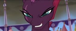 Size: 2048x854 | Tagged: safe, official, screencap, character:tempest shadow, species:pony, species:unicorn, my little pony: the movie (2017), broken horn, evil grin, faec, female, grin, smiling, smug, smugest shadow, solo