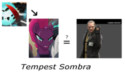 Size: 1100x651 | Tagged: safe, screencap, character:king sombra, character:tempest shadow, species:pony, episode:the crystal empire, g4, my little pony: friendship is magic, my little pony: the movie (2017), amputee, broken horn, colored horn, curved horn, disembodied horn, exploitable meme, eye scar, horn, implied mind control, liquid ocelot, liquid snake, make it happen, meme, metal gear, metal gear solid 4, revolver ocelot, scar, sombra's horn
