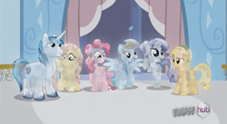 Size: 845x463 | Tagged: safe, screencap, character:applejack, character:fluttershy, character:pinkie pie, character:rainbow dash, character:rarity, character:shining armor, species:crystal pony, species:earth pony, species:pegasus, species:pony, species:unicorn, episode:the crystal empire, g4, my little pony: friendship is magic, balcony, crystal castle, crystal empire, crystallized, female, male, mare, stallion