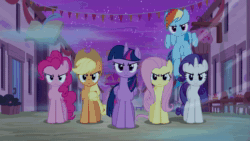 Size: 1920x1080 | Tagged: safe, screencap, character:applejack, character:fluttershy, character:pinkie pie, character:rainbow dash, character:rarity, character:twilight sparkle, character:twilight sparkle (alicorn), species:alicorn, species:pony, episode:to where and back again, g4, my little pony: friendship is magic, animated, dream, five seconds or less, fog, mane six, no sound, our town, webm, wind