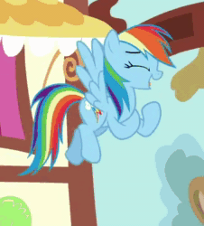 Size: 326x360 | Tagged: safe, screencap, character:rainbow dash, species:pony, episode:28 pranks later, g4, my little pony: friendship is magic, animated, cute, dashabetes, flying, laughing, no sound, solo, webm
