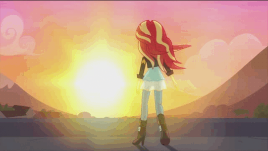 Size: 531x300 | Tagged: safe, screencap, character:sunset shimmer, episode:my past is not today, equestria girls:rainbow rocks, g4, my little pony:equestria girls, animated, boots, clothing, gif, hair, horizon, jeans, mountain, pants, shoes, sunset
