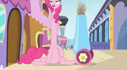Size: 848x469 | Tagged: safe, screencap, character:pinkie pie, great moments in animation, long neck, nope, nope.avi, party cannon, solo, stretching