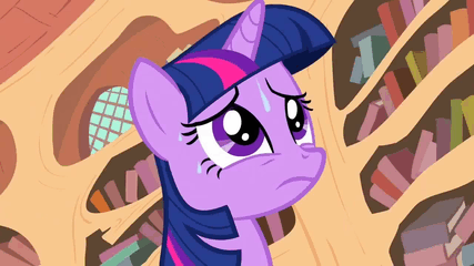 Size: 427x240 | Tagged: safe, screencap, character:twilight sparkle, character:twilight sparkle (unicorn), species:pony, species:unicorn, episode:it's about time, g4, my little pony: friendship is magic, animated, bust, eye shimmer, golden oaks library, solo, sweat
