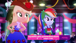Size: 1920x1080 | Tagged: safe, screencap, character:applejack, character:rainbow dash, episode:raise this roof, eqg summertime shorts, g4, my little pony:equestria girls, fall formal outfits