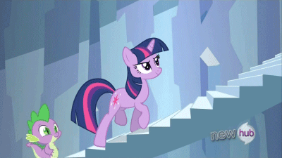 Size: 400x225 | Tagged: safe, screencap, character:spike, character:twilight sparkle, episode:the crystal empire, g4, my little pony: friendship is magic, animated, endless, parody, stairs, super mario 64