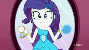Size: 300x169 | Tagged: safe, screencap, character:rarity, episode:make up shake up, eqg summertime shorts, g4, my little pony:equestria girls, animated, cute, discovery family logo, gif, offscreen character, pov, rarara, raribetes, solo