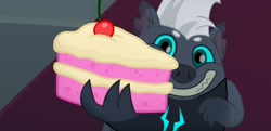 Size: 1920x928 | Tagged: safe, screencap, character:grubber, my little pony: the movie (2017), cake, food, grubberbetes, male, solo, sponge cake