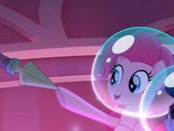 Size: 404x303 | Tagged: safe, screencap, character:pinkie pie, character:twilight sparkle, character:twilight sparkle (alicorn), species:alicorn, species:earth pony, species:pony, my little pony: the movie (2017), bubble, cropped, female, implied sea ponies, lance, mare, pinkie being pinkie, poking, seaquestria, solo focus, underhoof, wat, weapon