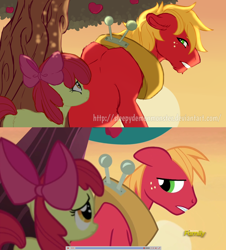 Size: 1024x1132 | Tagged: safe, artist:sleepydemonmonster, screencap, character:apple bloom, character:big mcintosh, species:earth pony, species:pony, episode:brotherhooves social, g4, my little pony: friendship is magic, apple tree, brother and sister, female, male, redraw, scene interpretation, sunset, tree