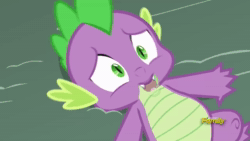 Size: 1280x720 | Tagged: safe, screencap, character:spike, species:dragon, episode:triple threat, g4, my little pony: friendship is magic, animated, discovery family logo, on back, solo, sound, webm, woah