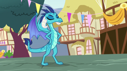 Size: 1280x720 | Tagged: safe, screencap, character:princess ember, species:dragon, episode:triple threat, g4, my little pony: friendship is magic, cracks, hands on waist, proud, solo