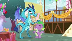 Size: 1280x720 | Tagged: safe, screencap, character:princess ember, character:spike, species:dragon, episode:triple threat, g4, my little pony: friendship is magic, head pat, pat, shipping fuel