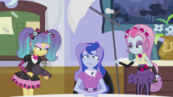 Size: 1280x720 | Tagged: safe, screencap, character:princess luna, character:vice principal luna, episode:photo finished, equestria girls:friendship games, g4, my little pony:equestria girls, brush, clothing, flower, hair dryer, luna's office, oh crap, pigtails, pixel pizazz, ponytail, skirt, this will end fabulously, tripod, twintails, vice principal luna, violet blurr