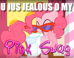 Size: 850x672 | Tagged: safe, screencap, character:pinkie pie, species:pony, image macro, meme, sunglasses, swag