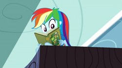 Size: 1920x1080 | Tagged: safe, screencap, character:daring do, character:rainbow dash, episode:leaping off the page, eqg summertime shorts, g4, my little pony:equestria girls, book, reading rainboom, solo